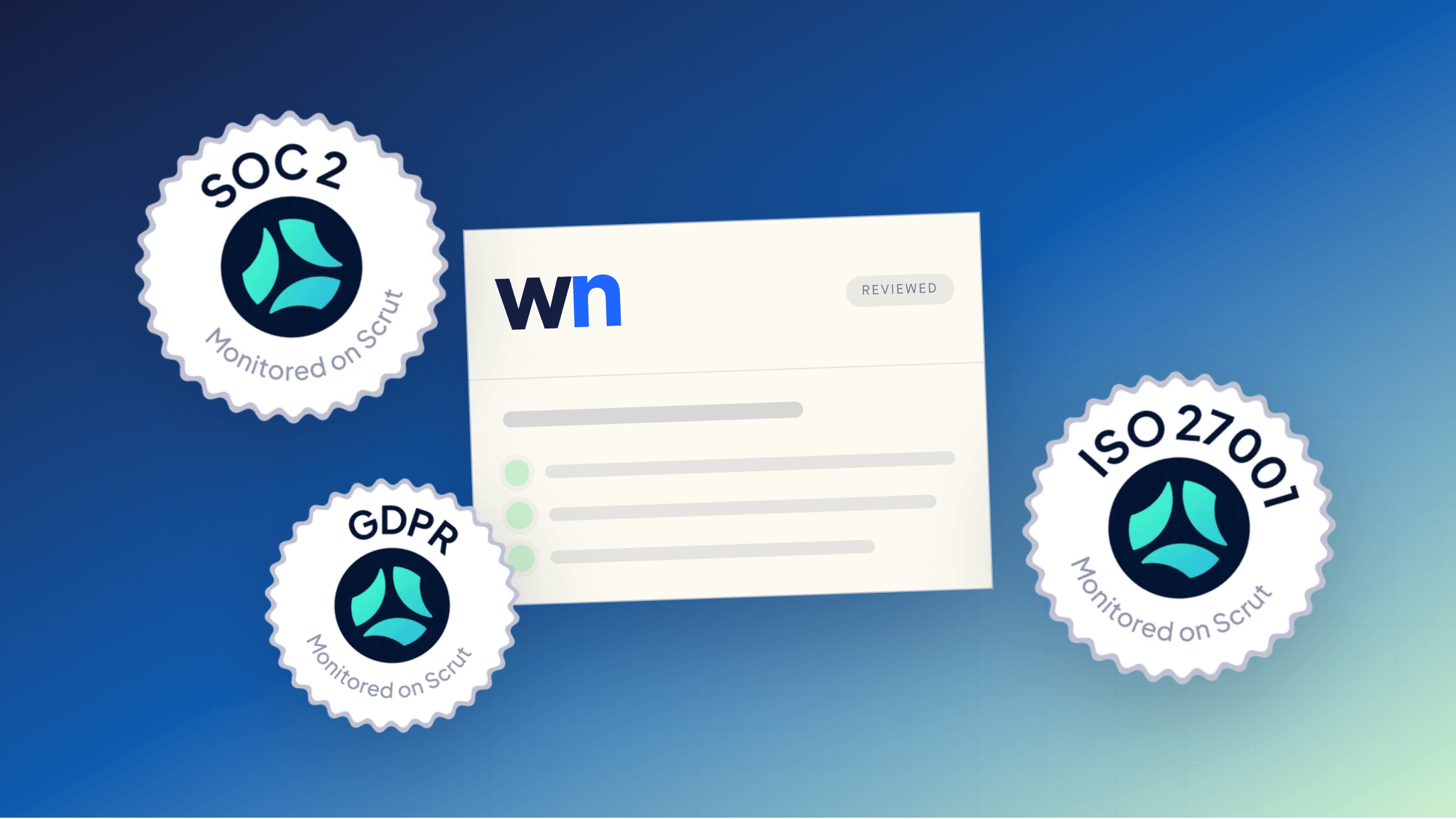 WasteNot compliance documents stamped with SOC 2, ISO 27001, and GDPR seals