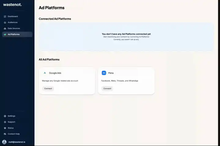 WasteNot Google Ads connected account picker